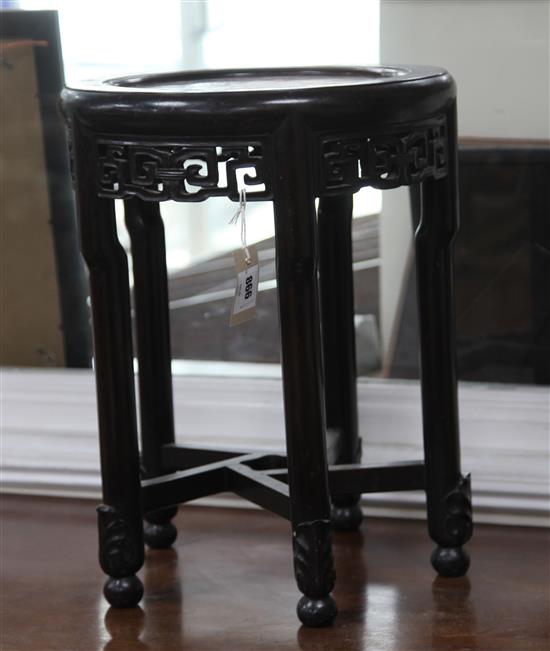 An early 20th century Chinese hardwood occasional table, Diam. 1ft 3in. H.1ft 7.5in.